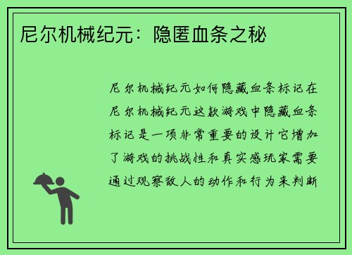 尼尔机械纪元：隐匿血条之秘