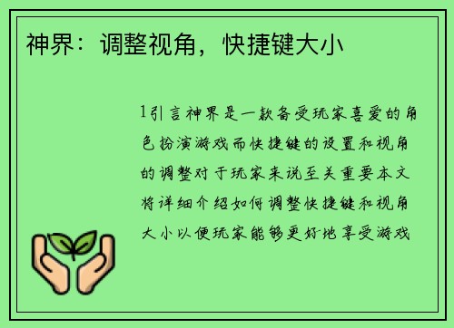 神界：调整视角，快捷键大小