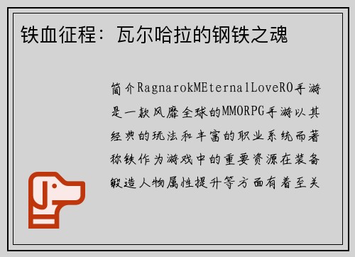 铁血征程：瓦尔哈拉的钢铁之魂